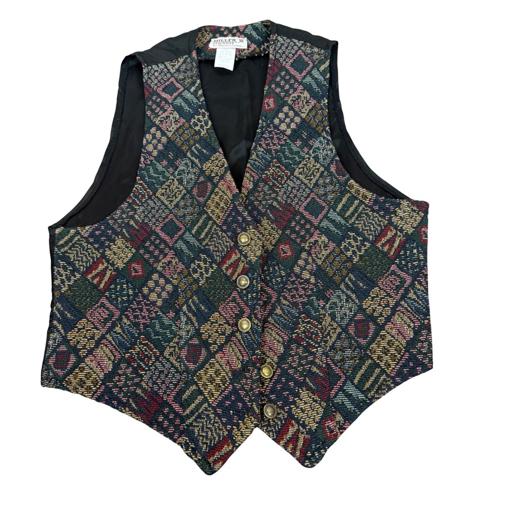 Vintage Miller‎ Stockman Western Living Tapestry Vest Small Geometric Print